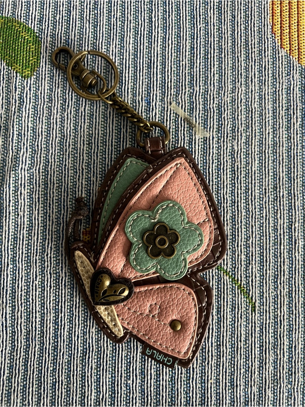 Chala Pink and Mint Floral Leather Keychain Charm